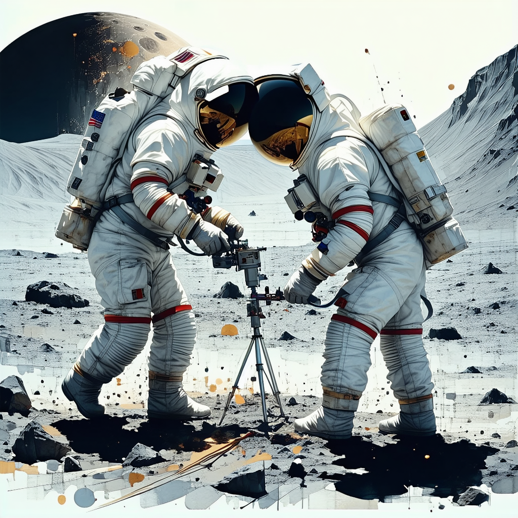 In The Image, There Are Two Astronauts Standing On A Rocky Surface, Possibly On The Moon