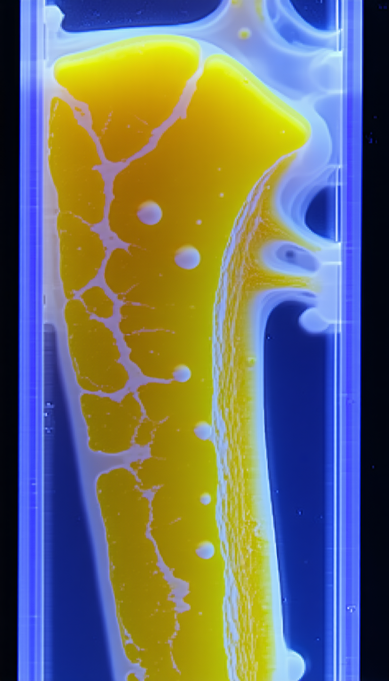A Close-up Of A Yellow Substance, Possibly A Liquid Or A Gel, With A Blue Background