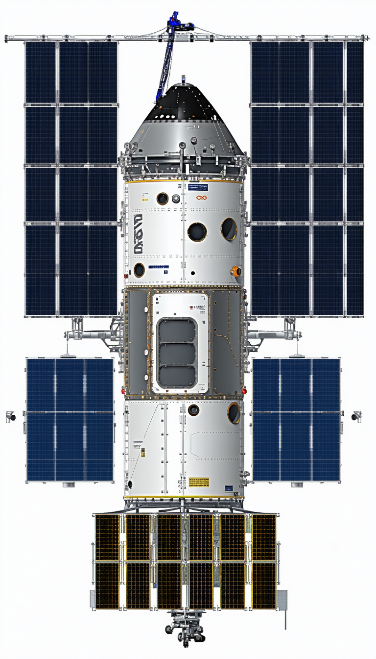 A Space Shuttle Is Shown In A White And Blue Color Scheme