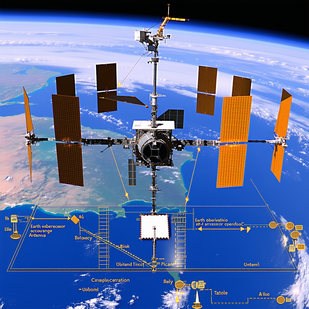A Space Shuttle With A Large Satellite Dish On Top Of It