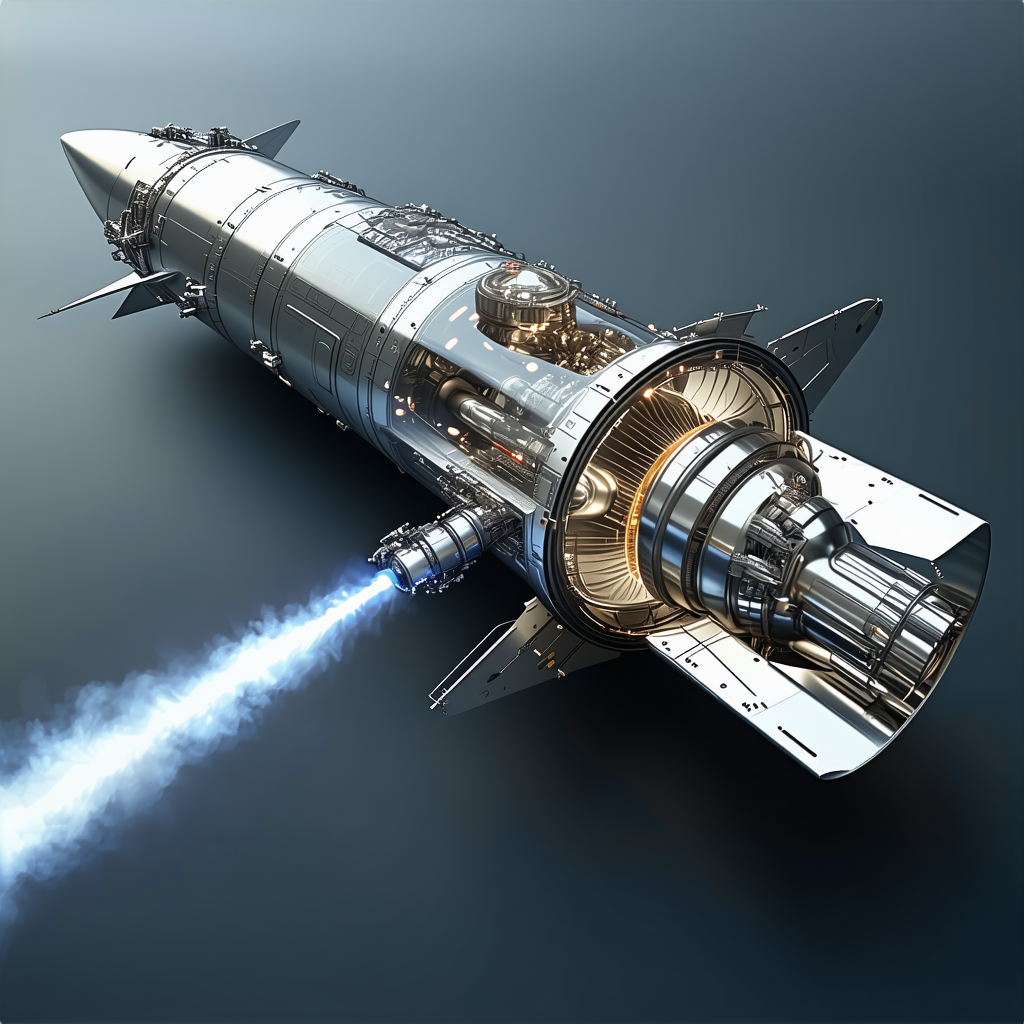 A Rocket Ship Is Shown In A Close-up View, With Its Engine And Exhaust Visible