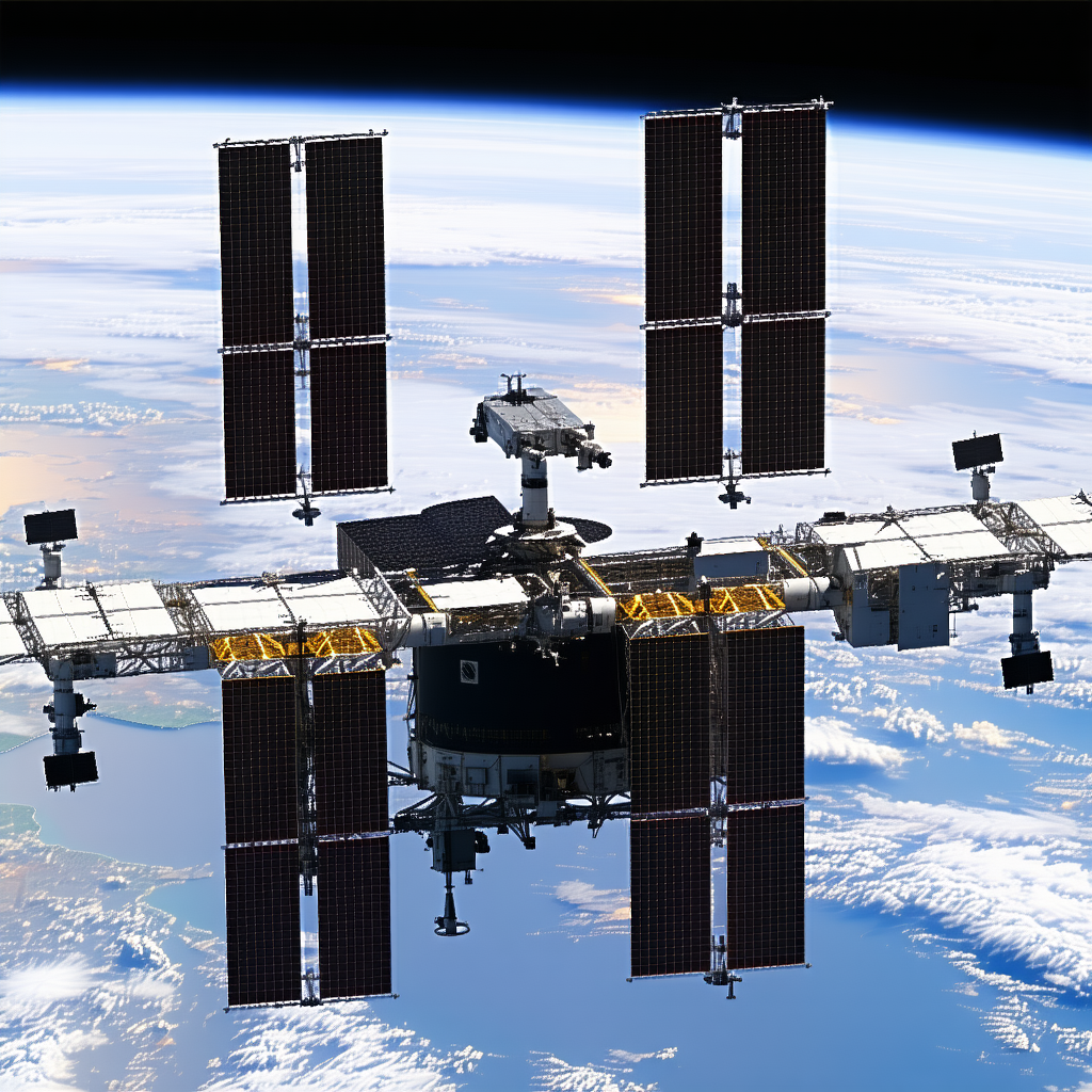 A Space Shuttle With A Large Satellite On Top Of It