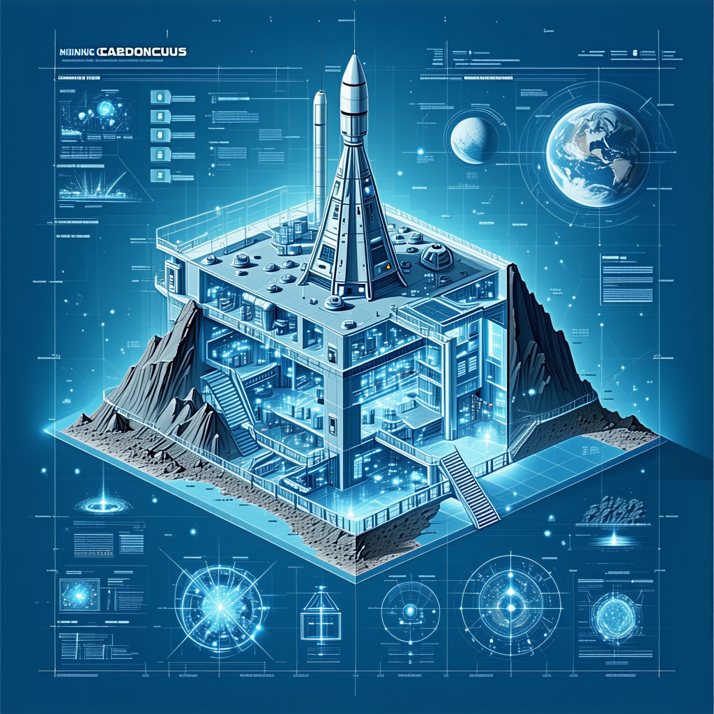 A Large Space Station Is Shown In A Blue And White Drawing