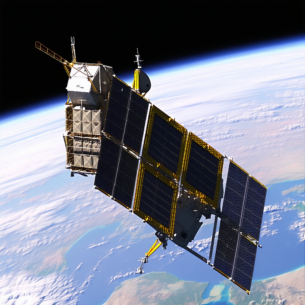 A Spacecraft Is Flying Through The Air, With A Large Satellite On Its Back