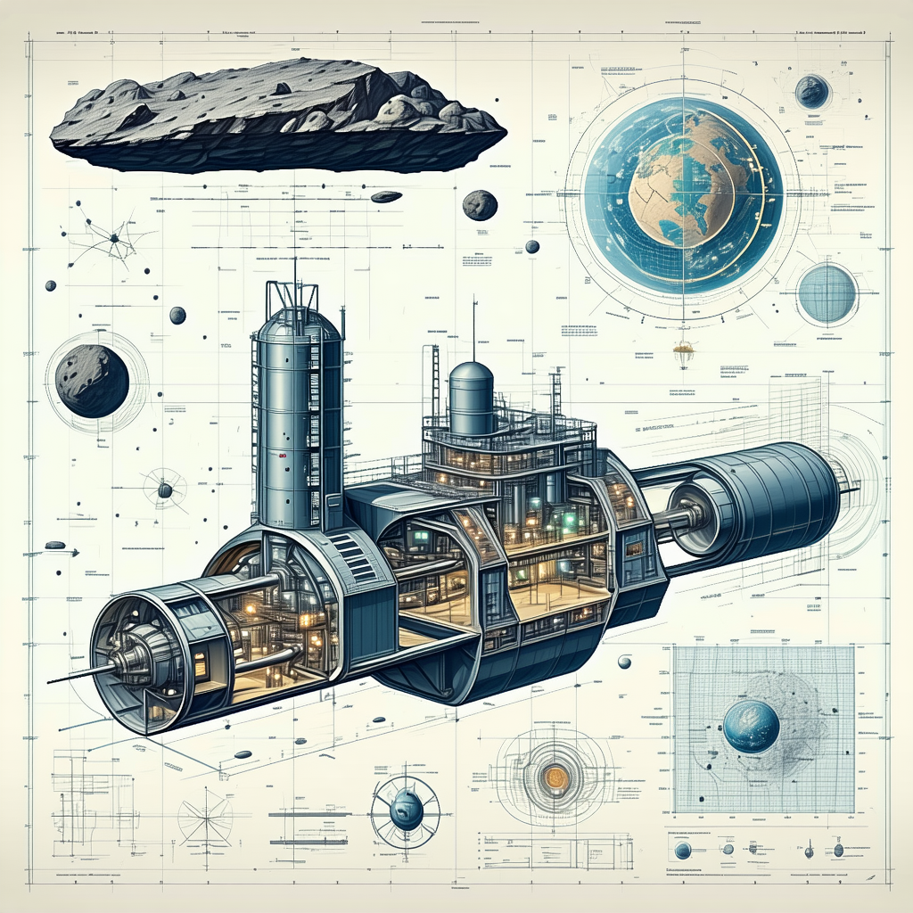 The Image Is A Detailed Drawing Of A Spacecraft, Showcasing Its Various Components And Features