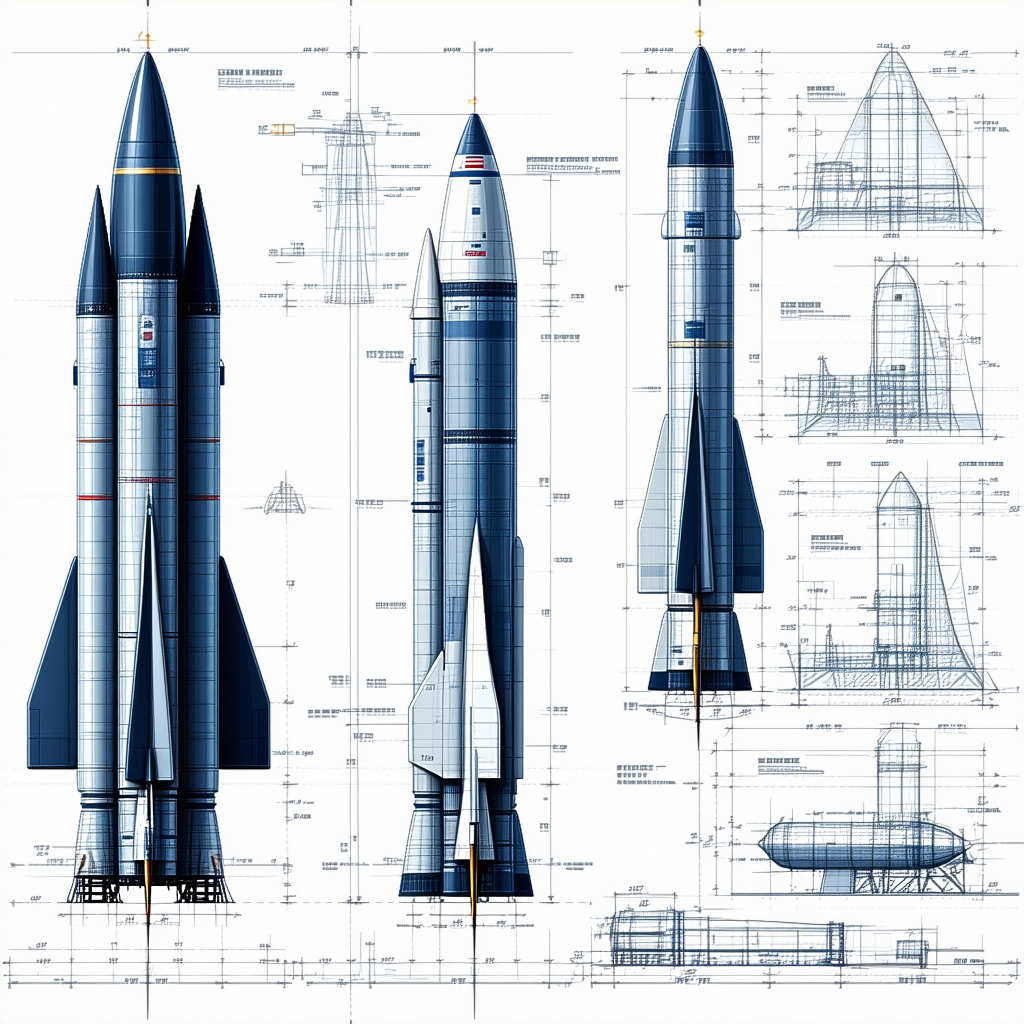 A Blue Rocket Ship Is Shown In A Drawing, With A Smaller Rocket Ship Next To It