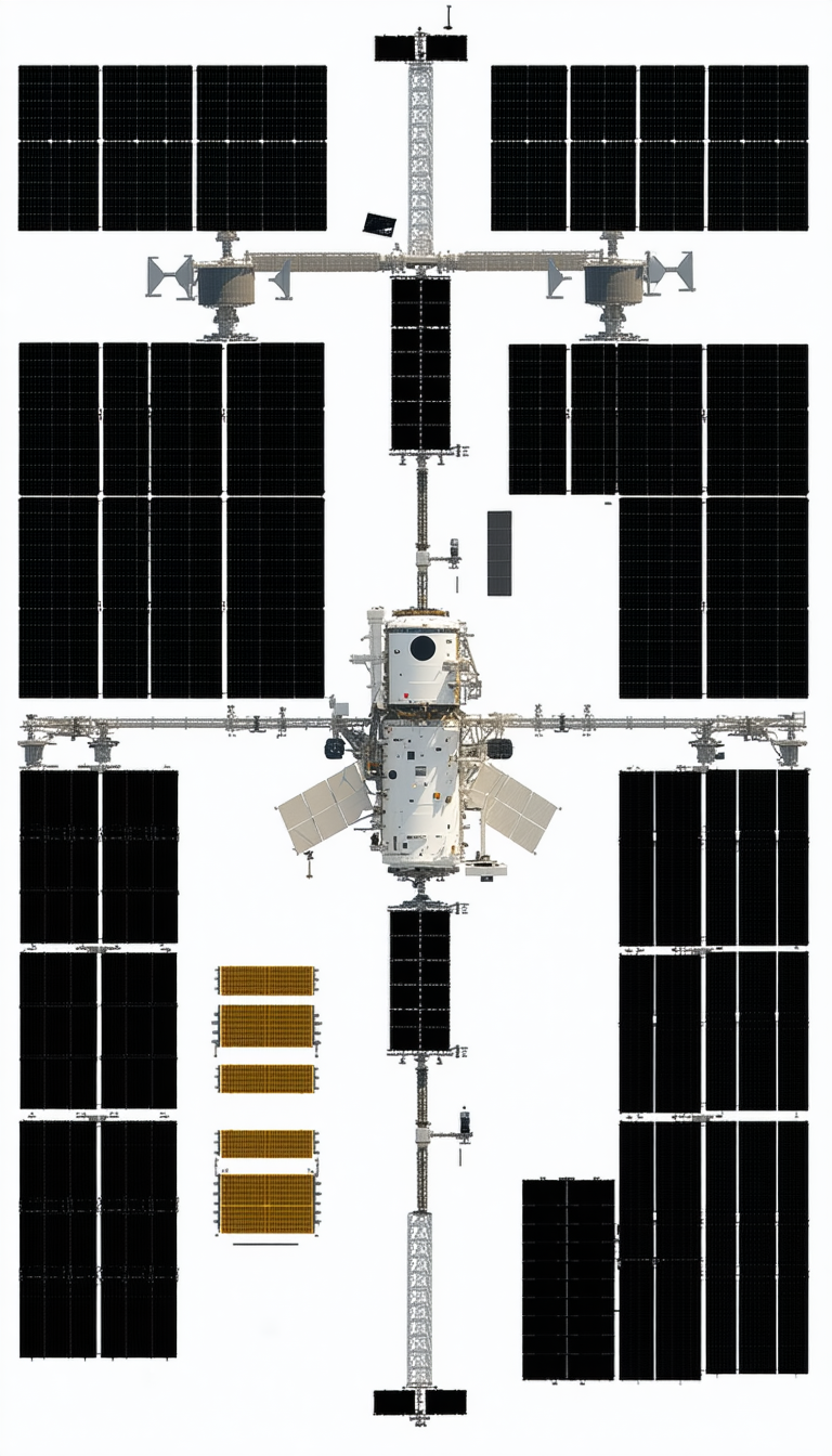 A Space Station Is Shown In A White And Black Image