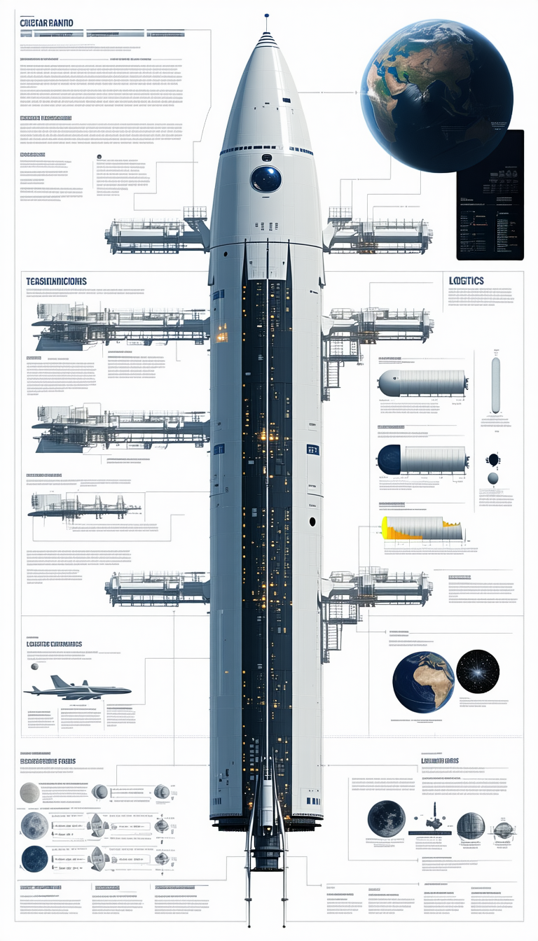 A Large Poster Is Displayed, Showing A Rocket Ship In Various Stages Of Construction