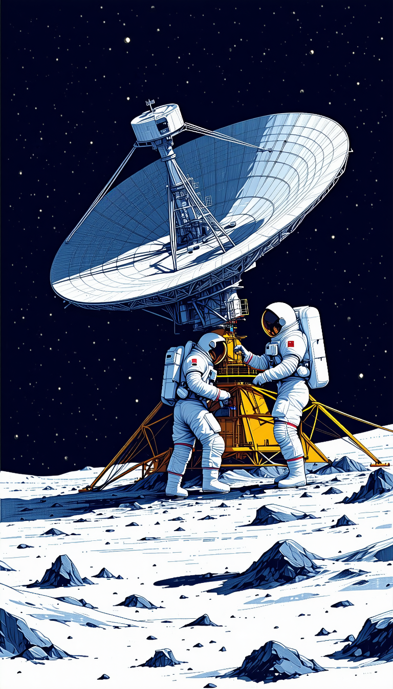 In The Image, There Are Two Astronauts Standing On The Moon, Working On A Spacecraft