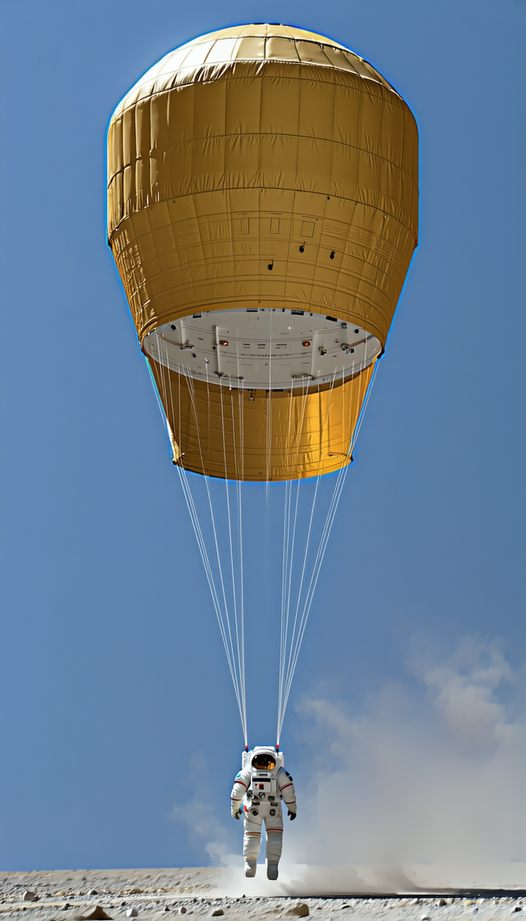 A Large, Gold-colored Hot Air Balloon Is Flying High In The Sky