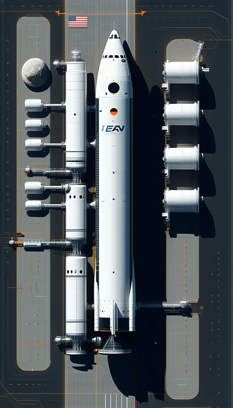 A Large White Space Shuttle Is Parked In A Hangar, Surrounded By Several Large White Cylinders