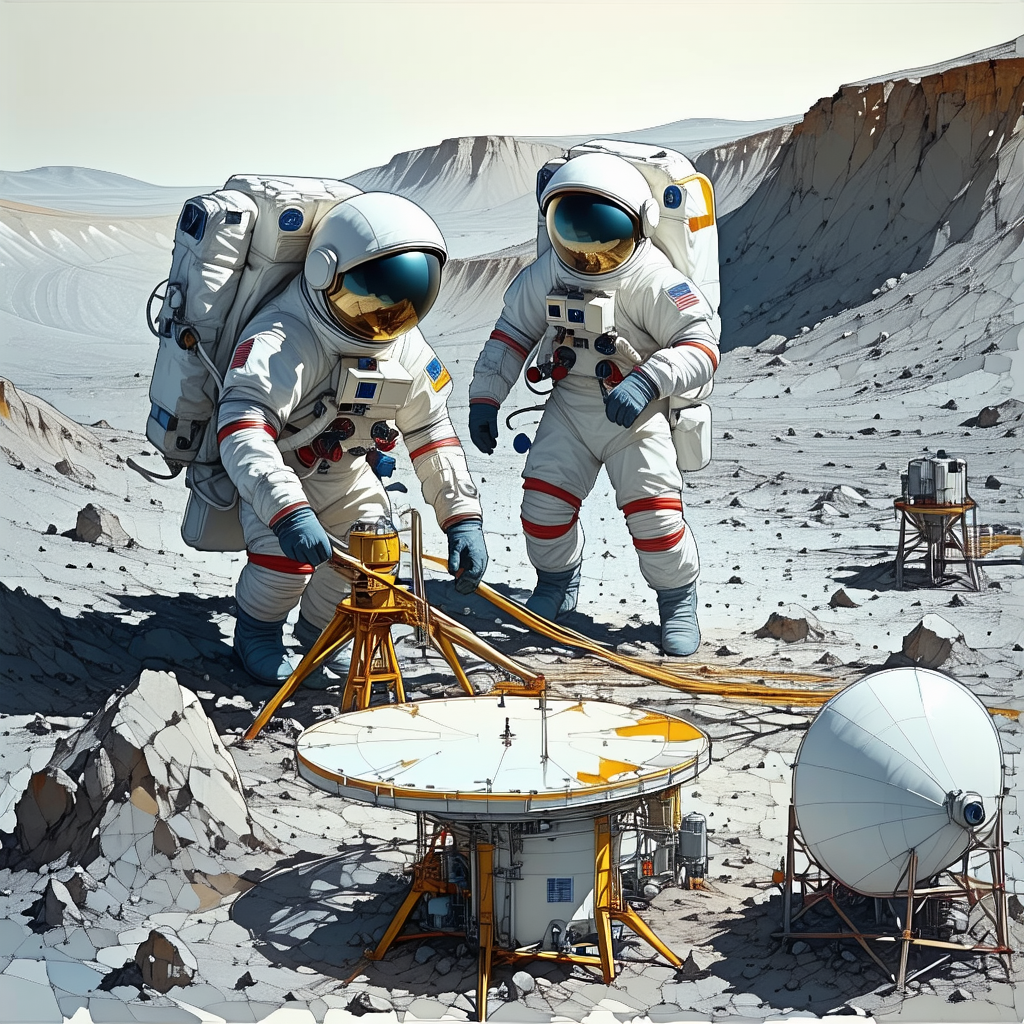 In The Image, There Are Two Astronauts Standing On A Rocky Surface, Possibly On The Moon