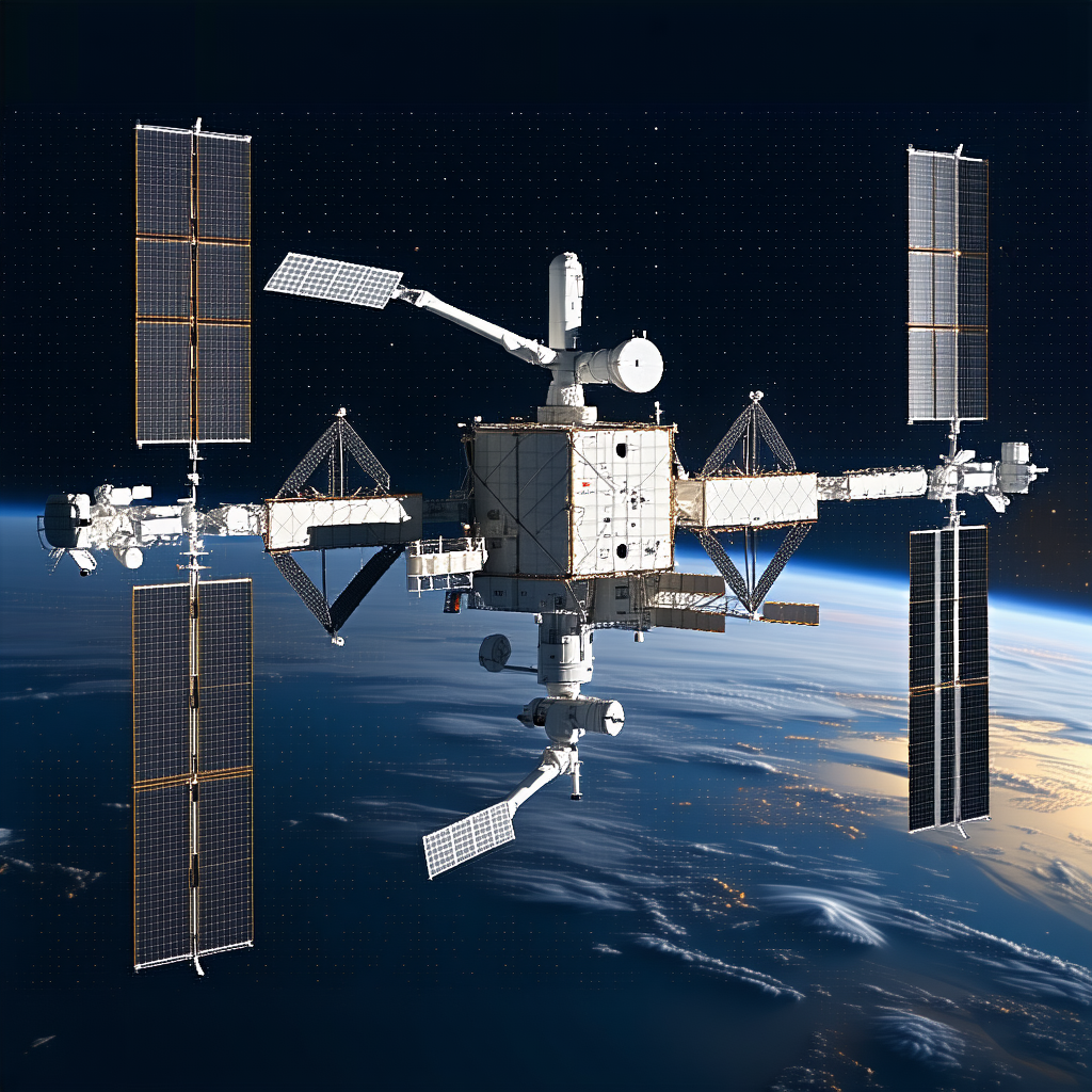 A Space Shuttle With A Large Satellite On Top Of It