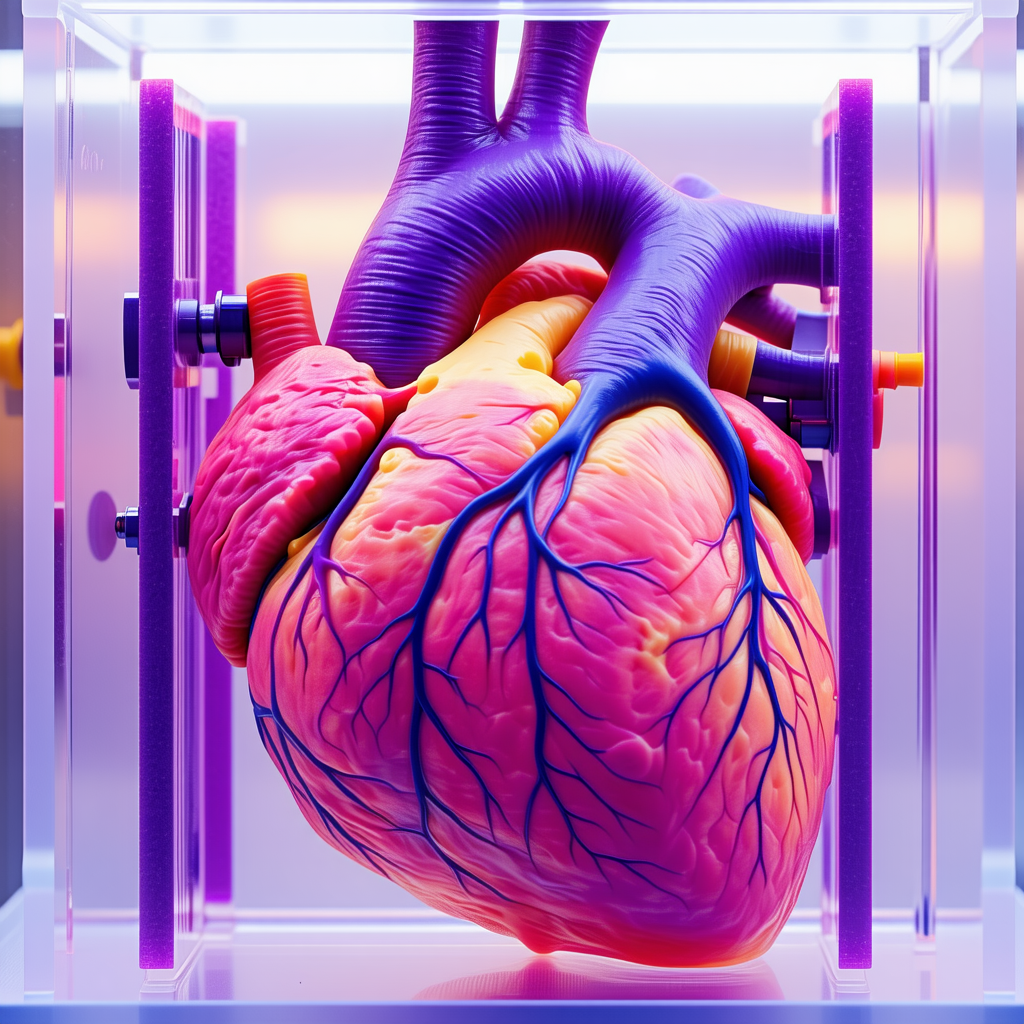 A Purple Heart With Blue Veins, Placed Inside A Glass Case