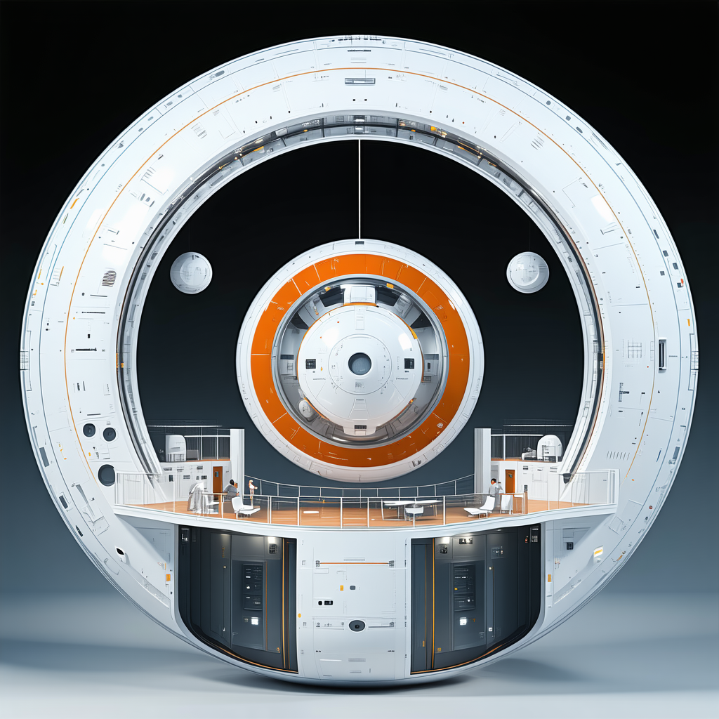A Large White Spacecraft Is Shown In A Three-dimensional View