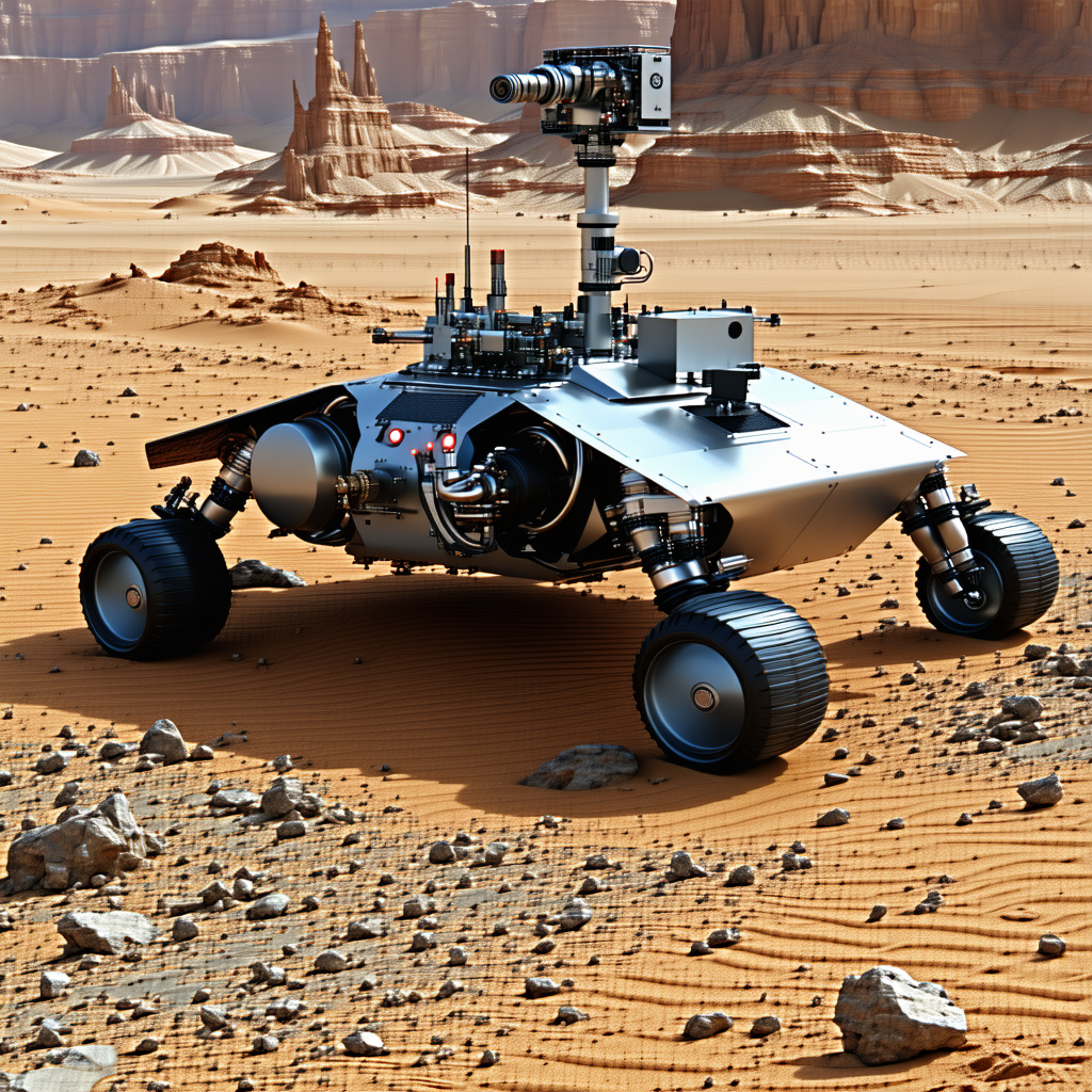 A Futuristic Robotic Vehicle Is Parked On A Rocky Terrain