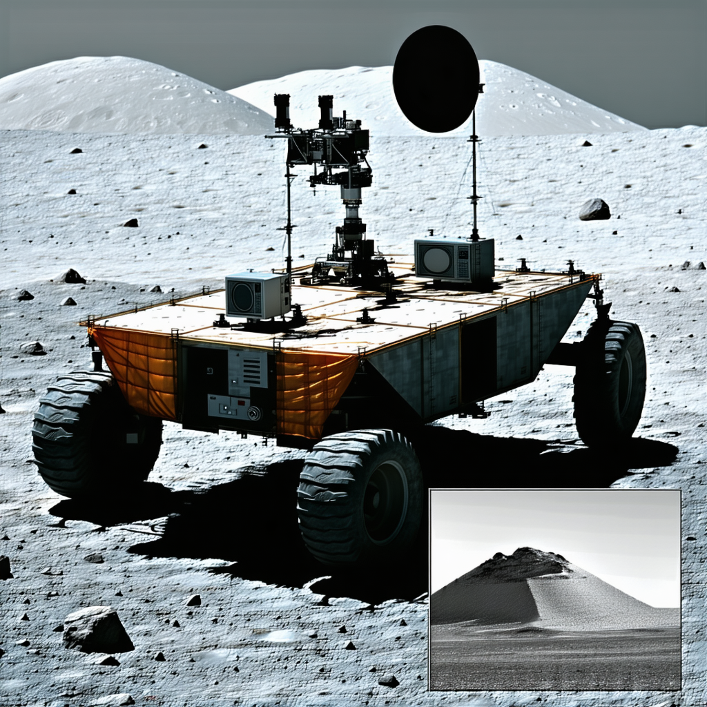 A Large, Four-wheeled Robotic Vehicle On A Rocky Surface, Likely A Moon Or A Planet