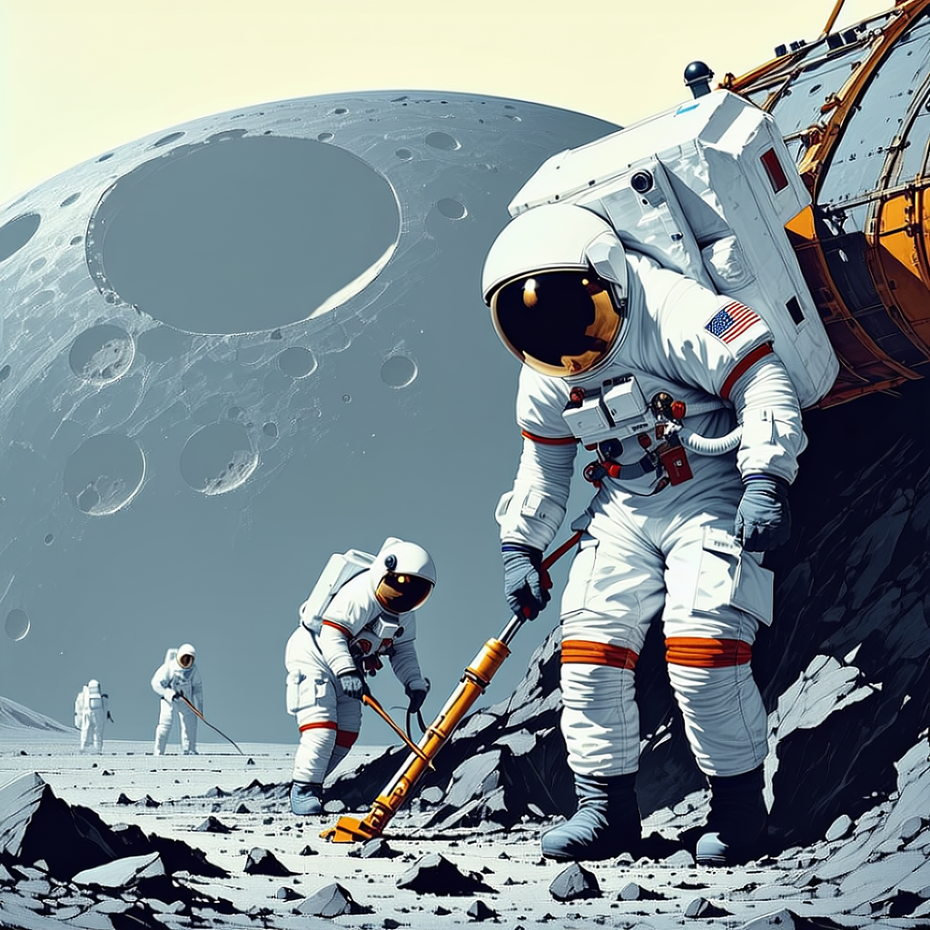 In The Image, There Are Three Astronauts Standing On A Rocky Surface, Possibly On The Moon