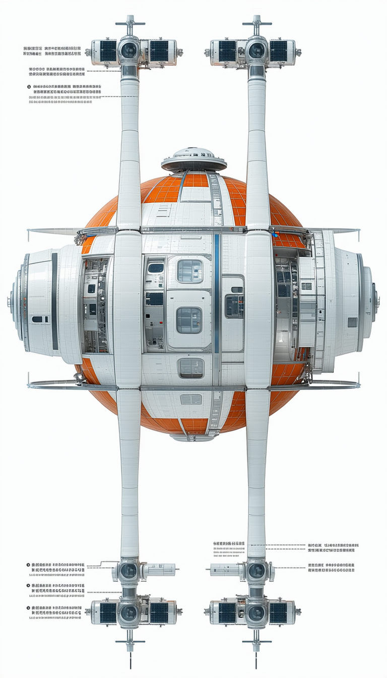 A Large White And Orange Spacecraft Is Shown In A Close-up View