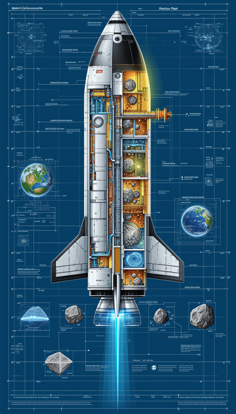A Space Shuttle Is Shown In A Blue And White Drawing, With A Detailed View Of Its Interior