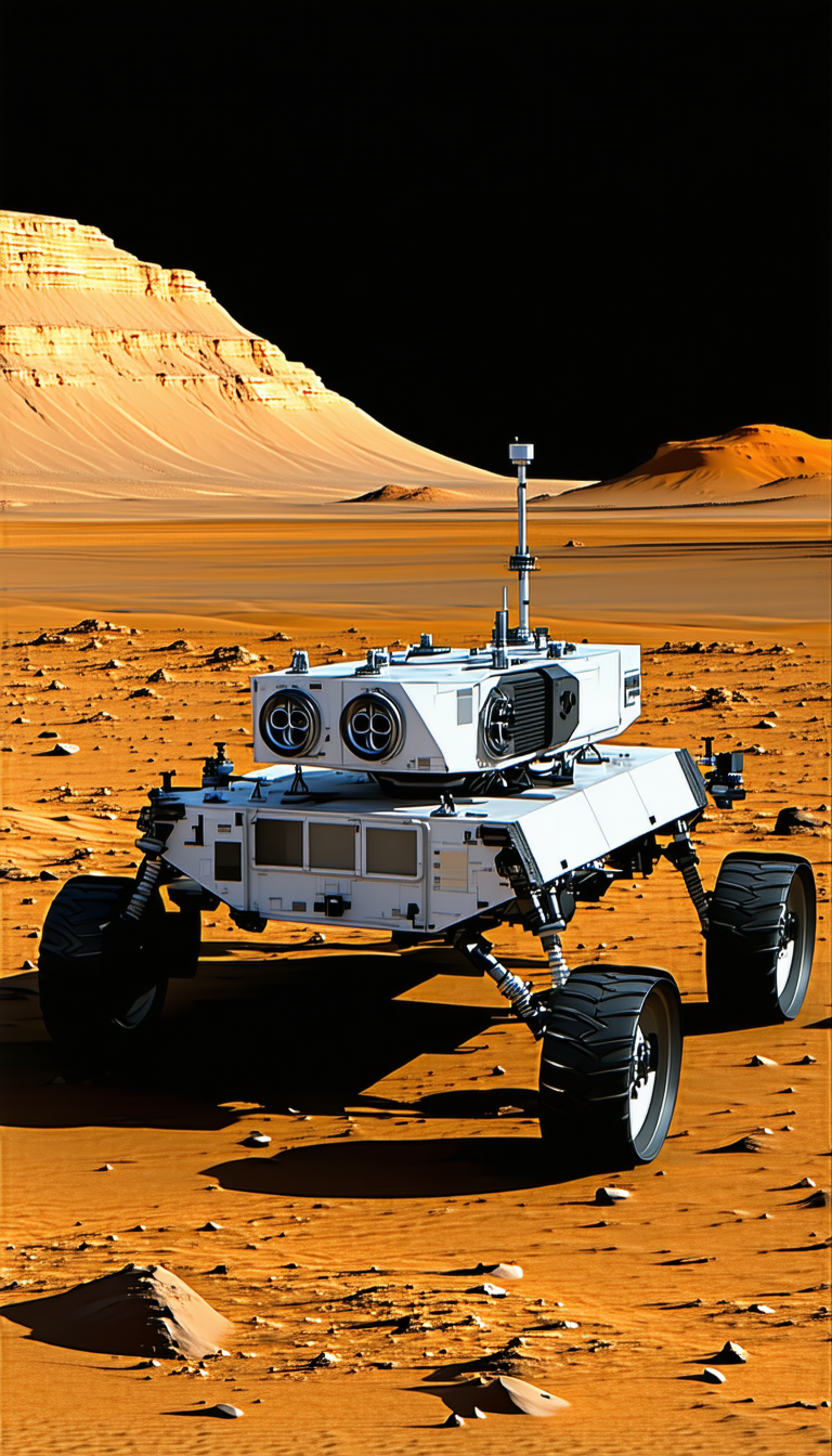 A White Robotic Vehicle, Possibly A Rover, Sitting On A Dirt Surface