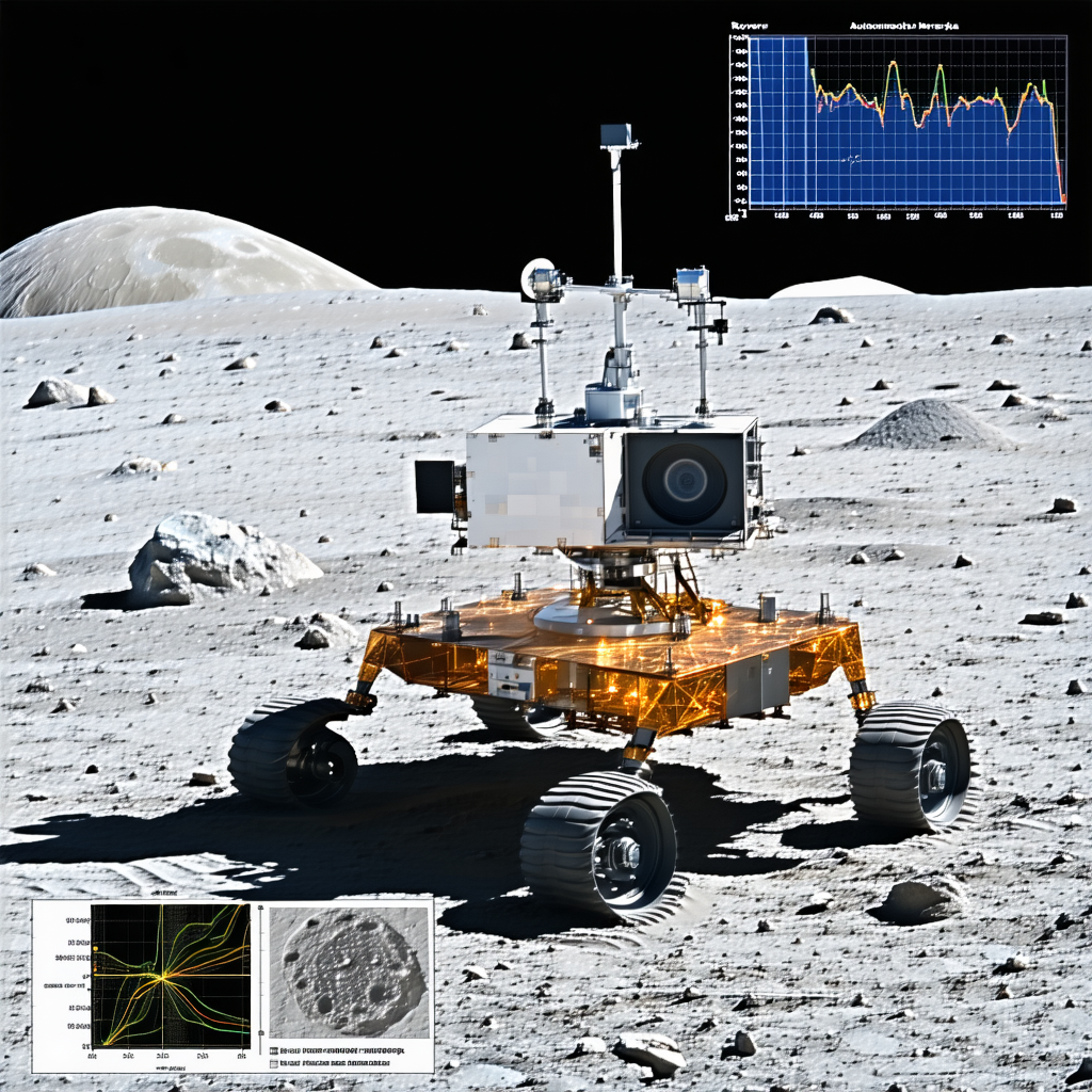 A Yellow Robot Is Sitting On A Rocky Surface, Possibly On The Moon