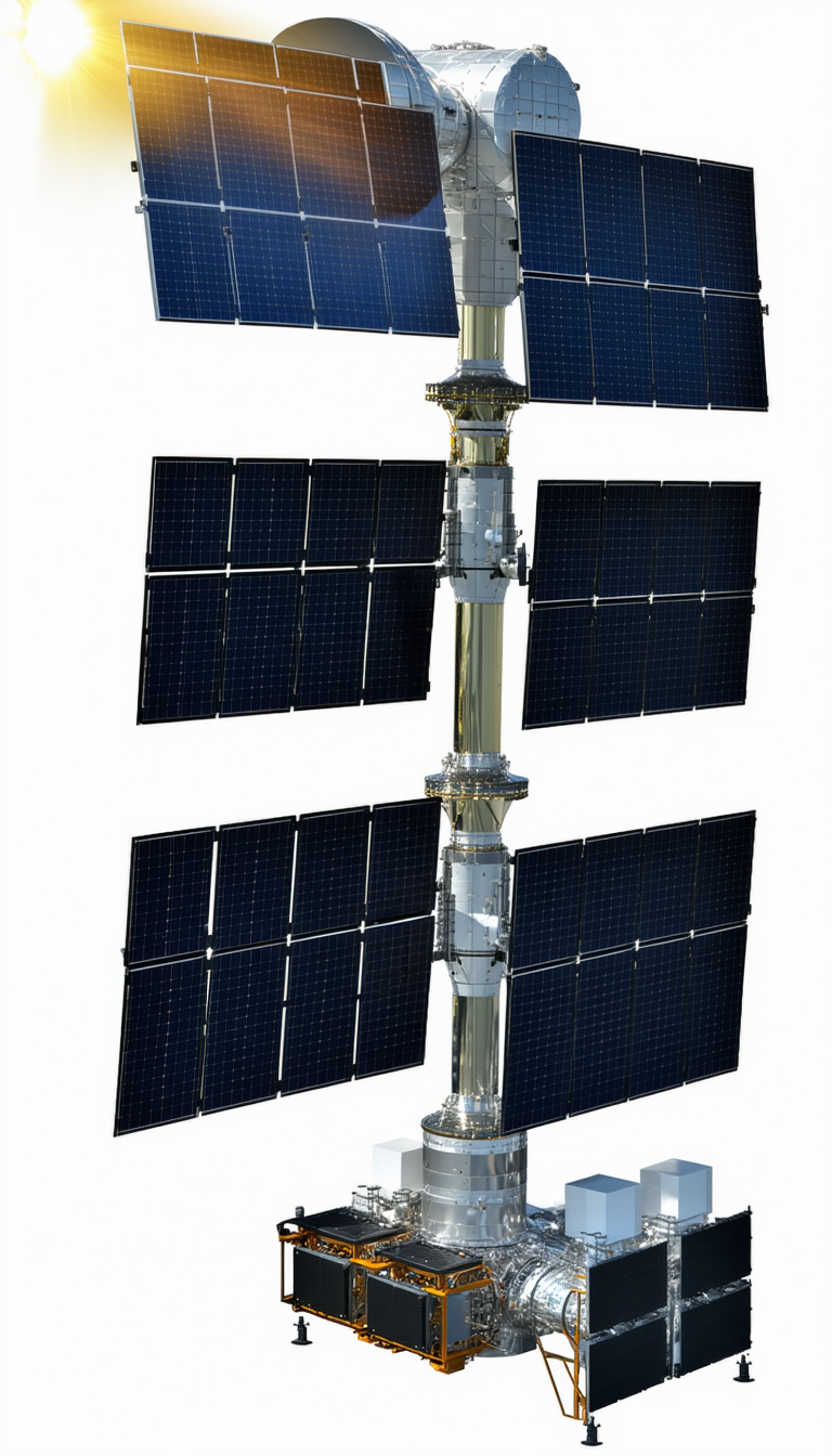 A Large Satellite Dish With A Solar Panel On Top