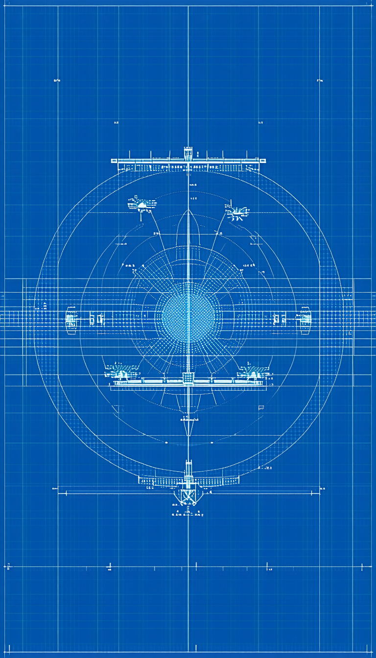 A Blue Circle Is The Center Of The Image, With A Large Number Of Smaller Circles Surrounding It