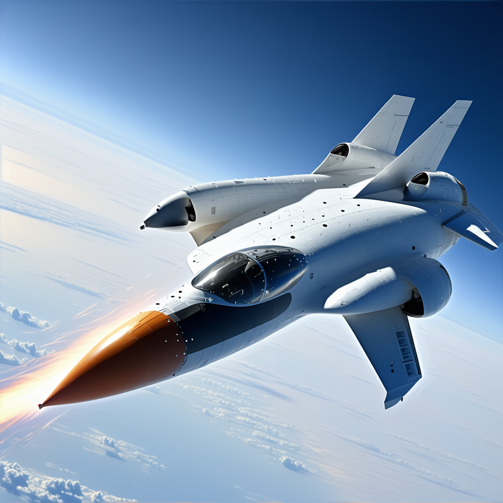 A White Jet Is Flying Through The Sky, Leaving A Trail Of Smoke Behind It