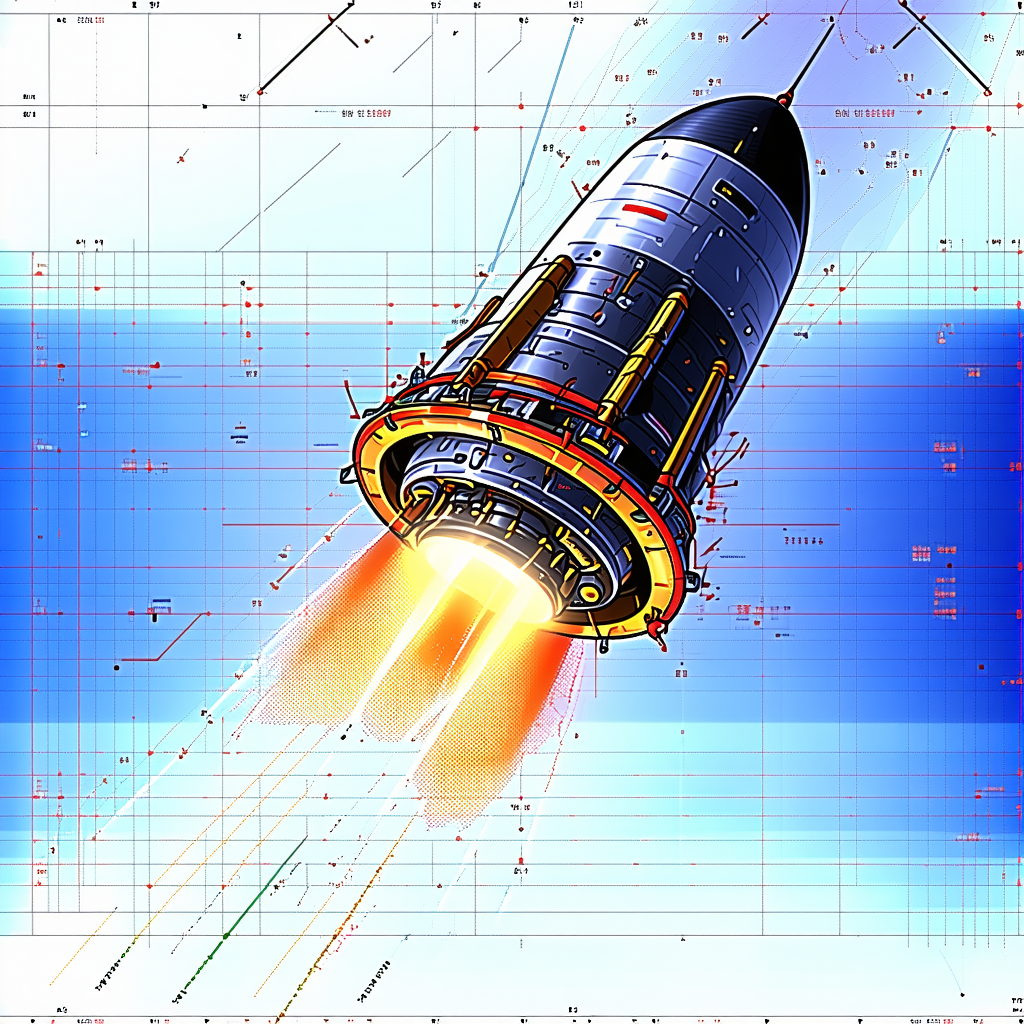 A Rocket Is Shown In A Blue And White Drawing