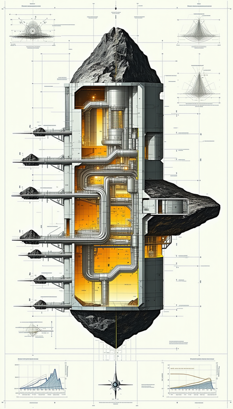 large, multi-level building shown drawing