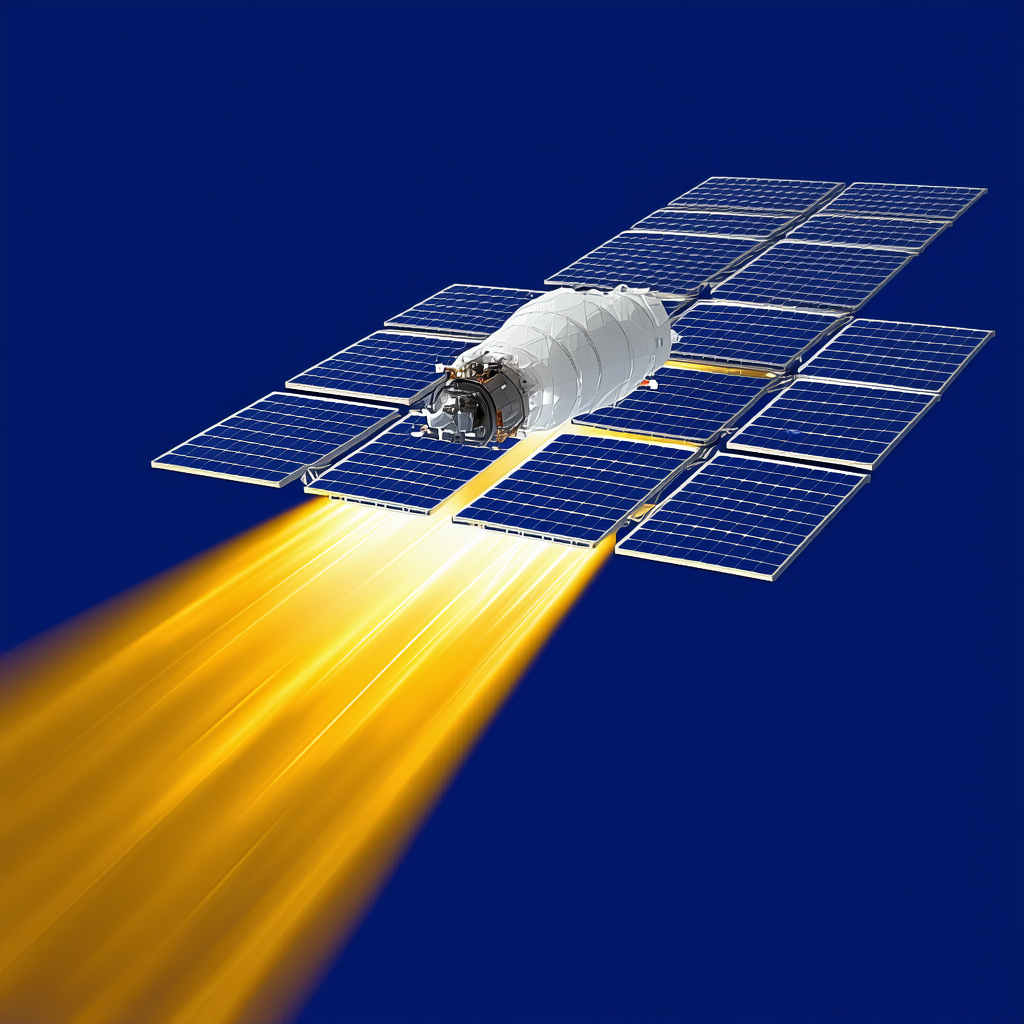 A Space Shuttle Traveling Through The Sky, With A Blue Background