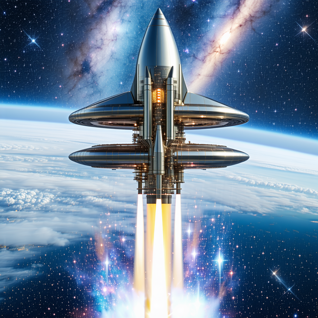 A Space Shuttle With A Rocket Booster Attached To Its Side, Flying Through The Sky