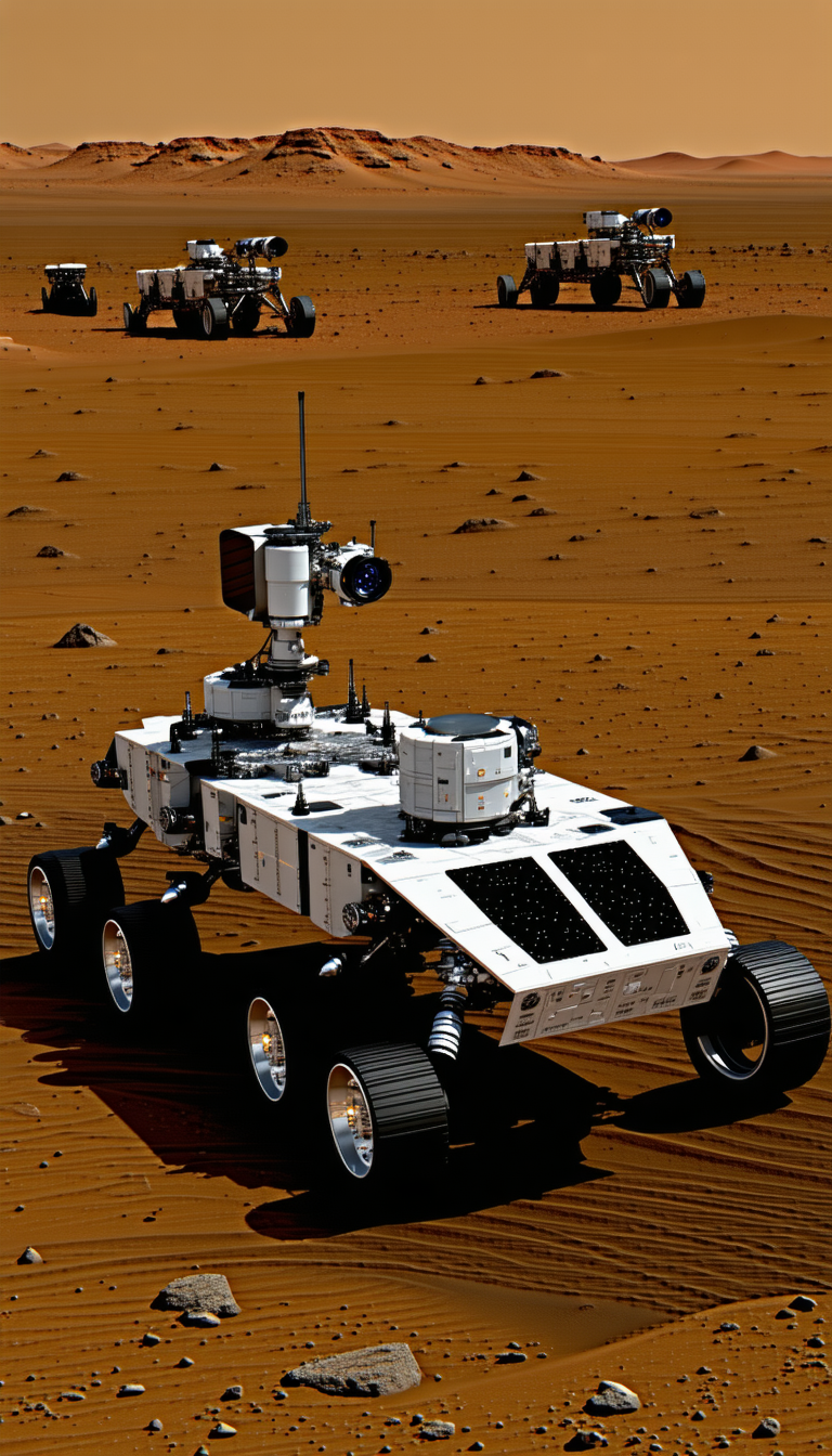 A White Robotic Vehicle, Possibly A Rover, Sitting On A Dirt Surface