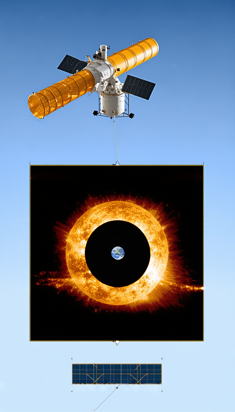 A Large Satellite Is Suspended In The Air, With A Space Shuttle And A Space Station Nearby