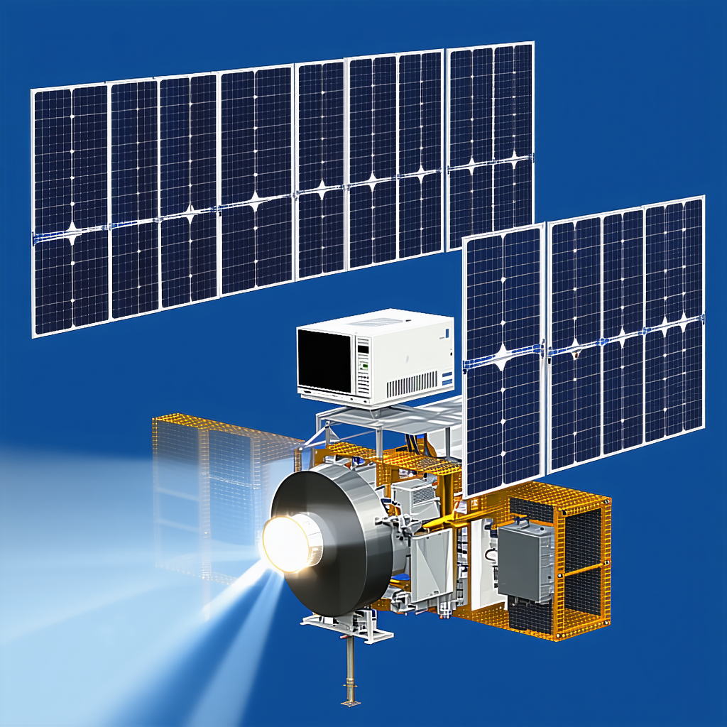 A Spacecraft Is Shown In A Blue Background, With A Bright Light Shining On It
