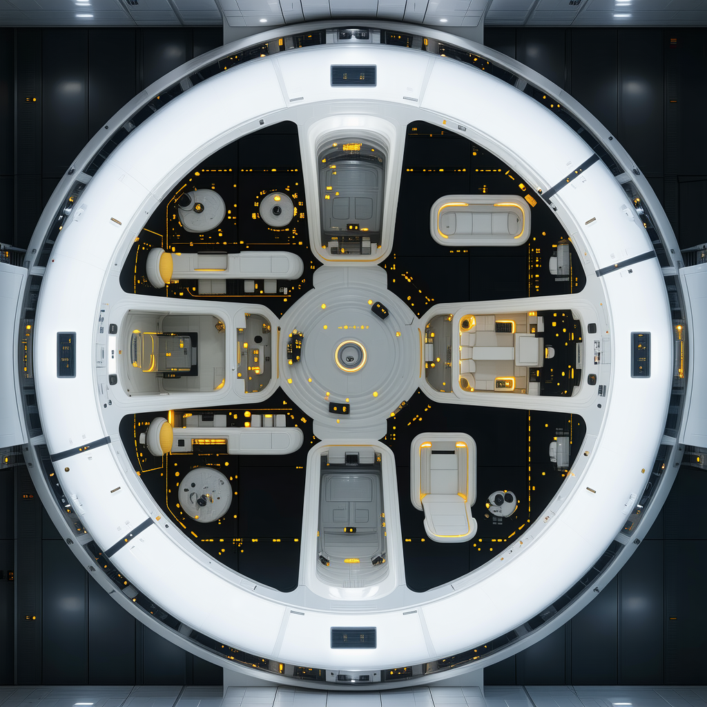 The Image Is A Close-up Of A Large White Spacecraft, Showcasing Its Interior