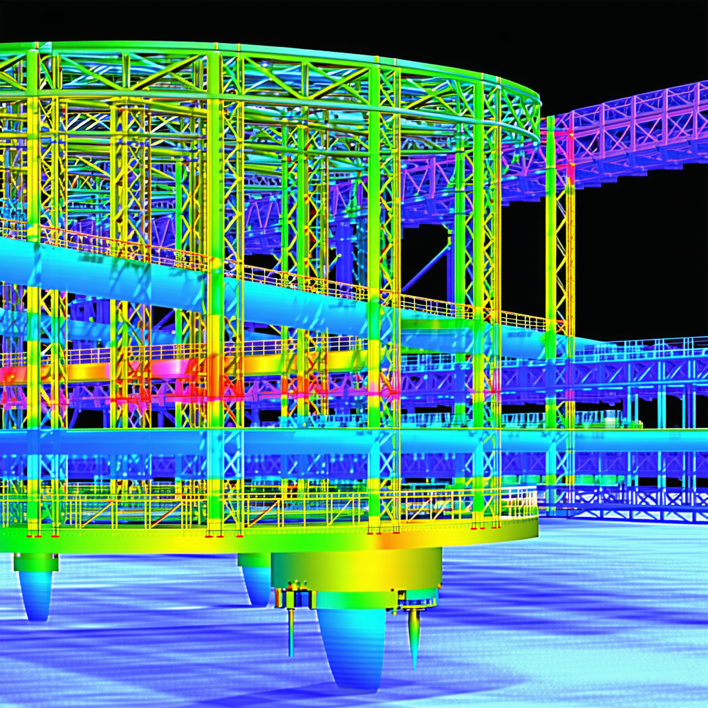 The Image Is A 3d Model Of A Large Structure, Possibly A Bridge Or A Building