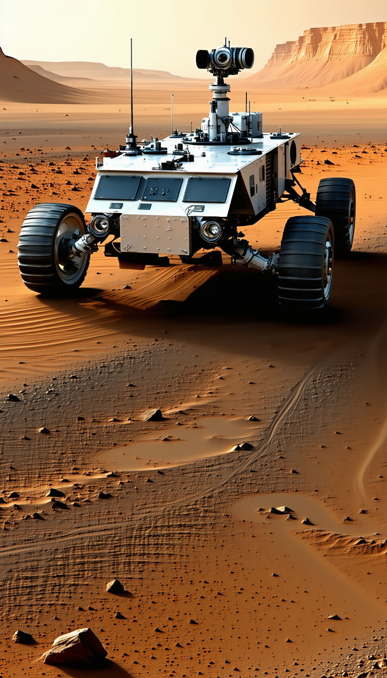A Large, Four-wheeled Vehicle Driving Across A Dirt Field