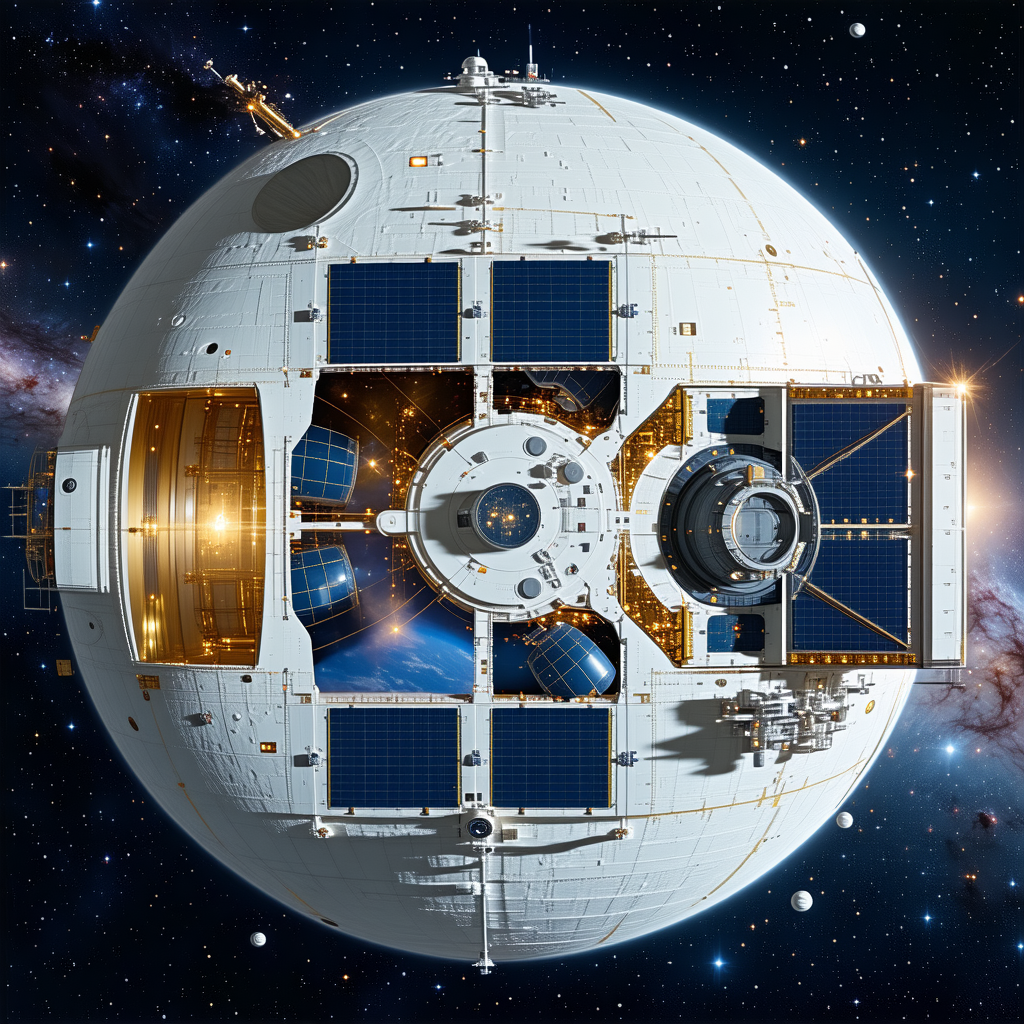 A Large White Space Station With A Dome-shaped Structure
