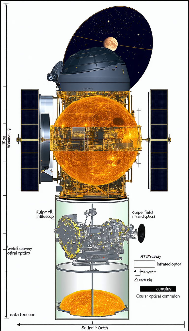 A Spacecraft Is Shown In A Diagram, With A Large Orange Ball In The Center