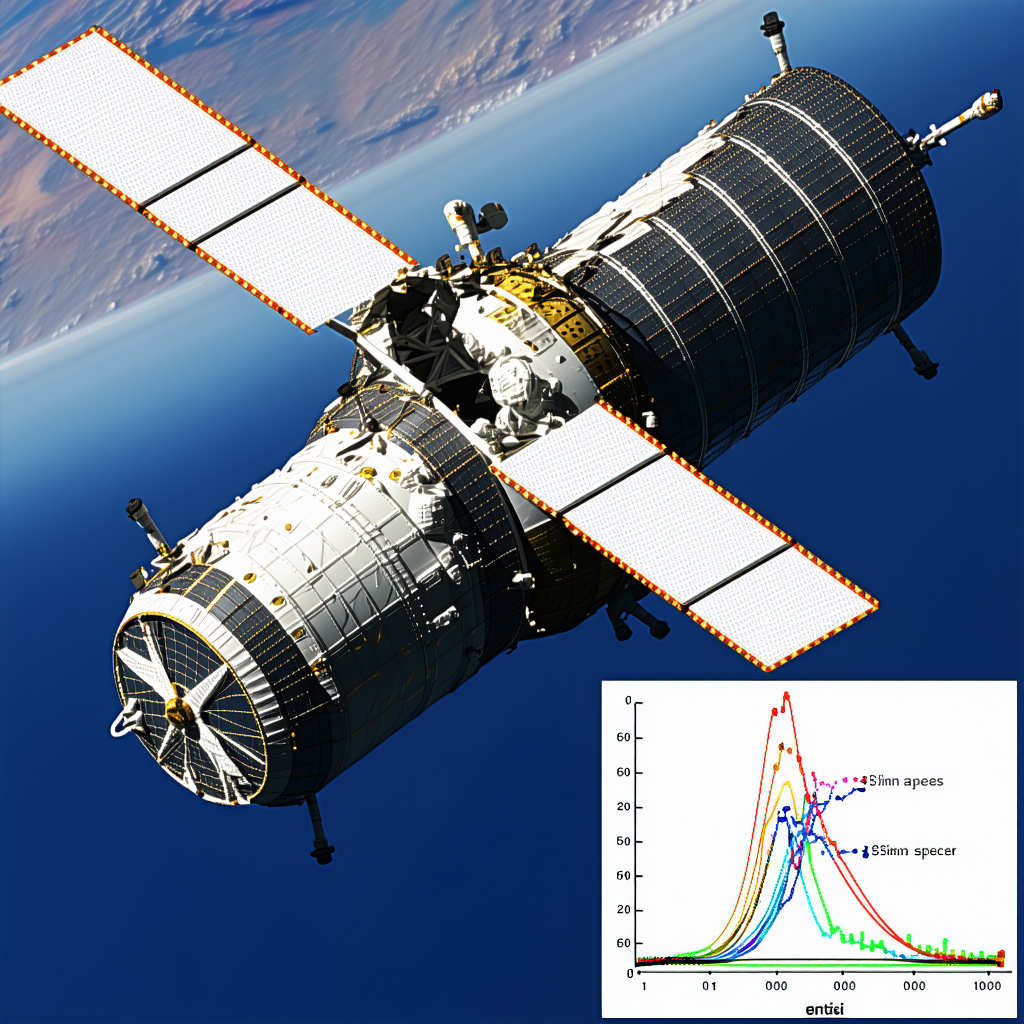 A Space Shuttle With A Large Satellite Dish On Top Of It