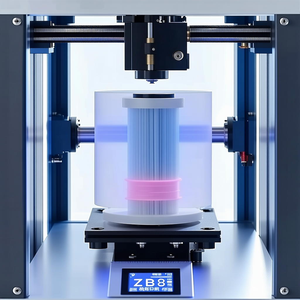 A Machine With A Blue And White Plastic Object Inside Of It
