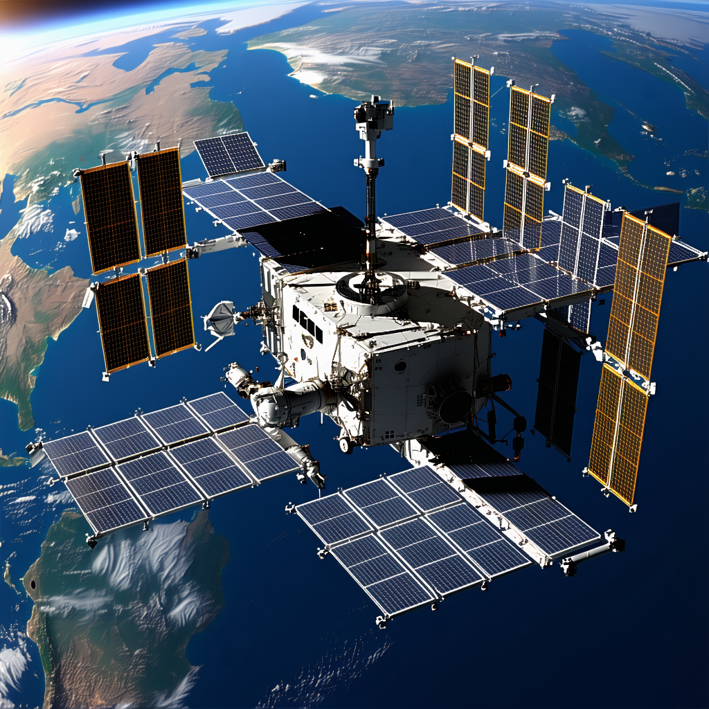 A Space Shuttle With A Large Solar Panel On Its Side, Floating In The Air