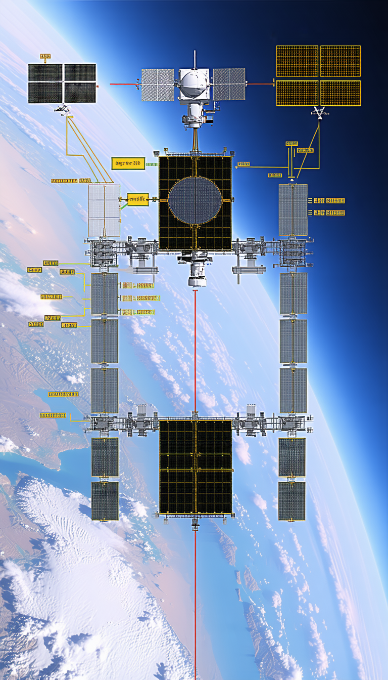 The Image Is A Diagram Of A Space Station, Showing The Various Components And Their Functions