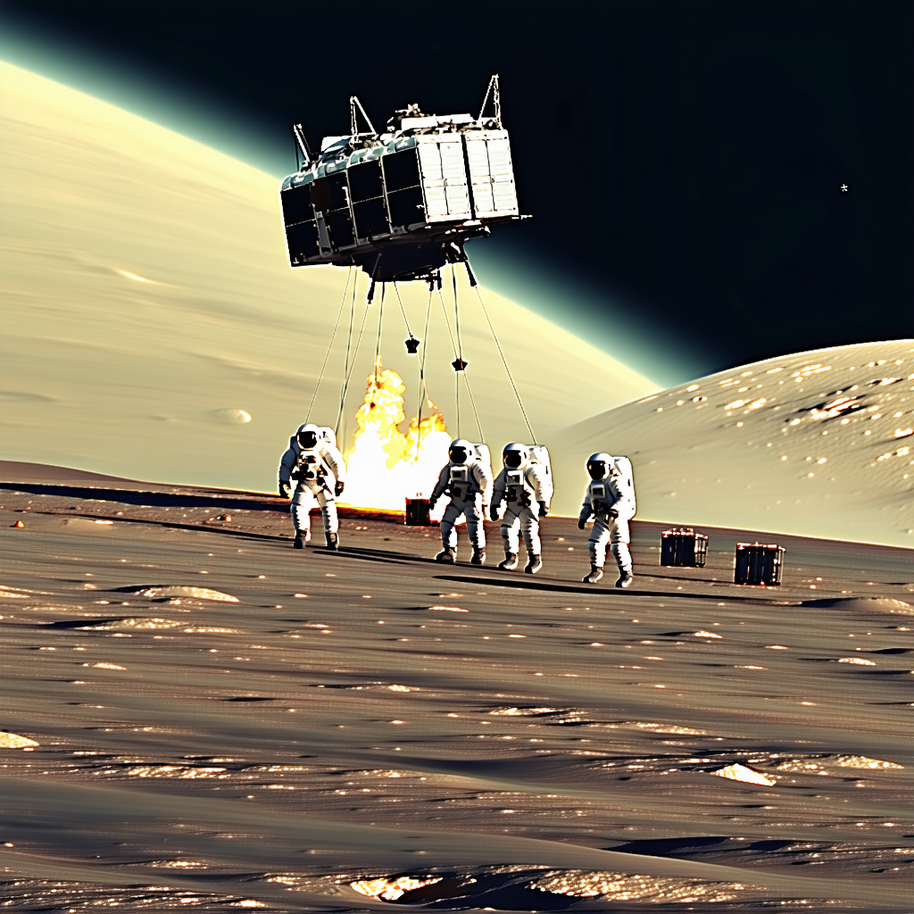 In The Image, A Group Of Six Astronauts Is Walking On The Moon's Surface