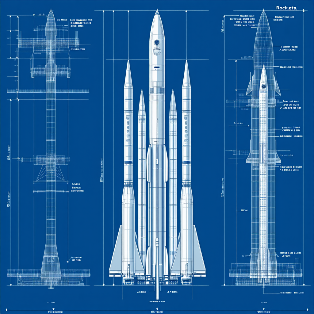 A Blue Drawing Of A Rocket Is Shown, With The Rocket Being The Main Focus