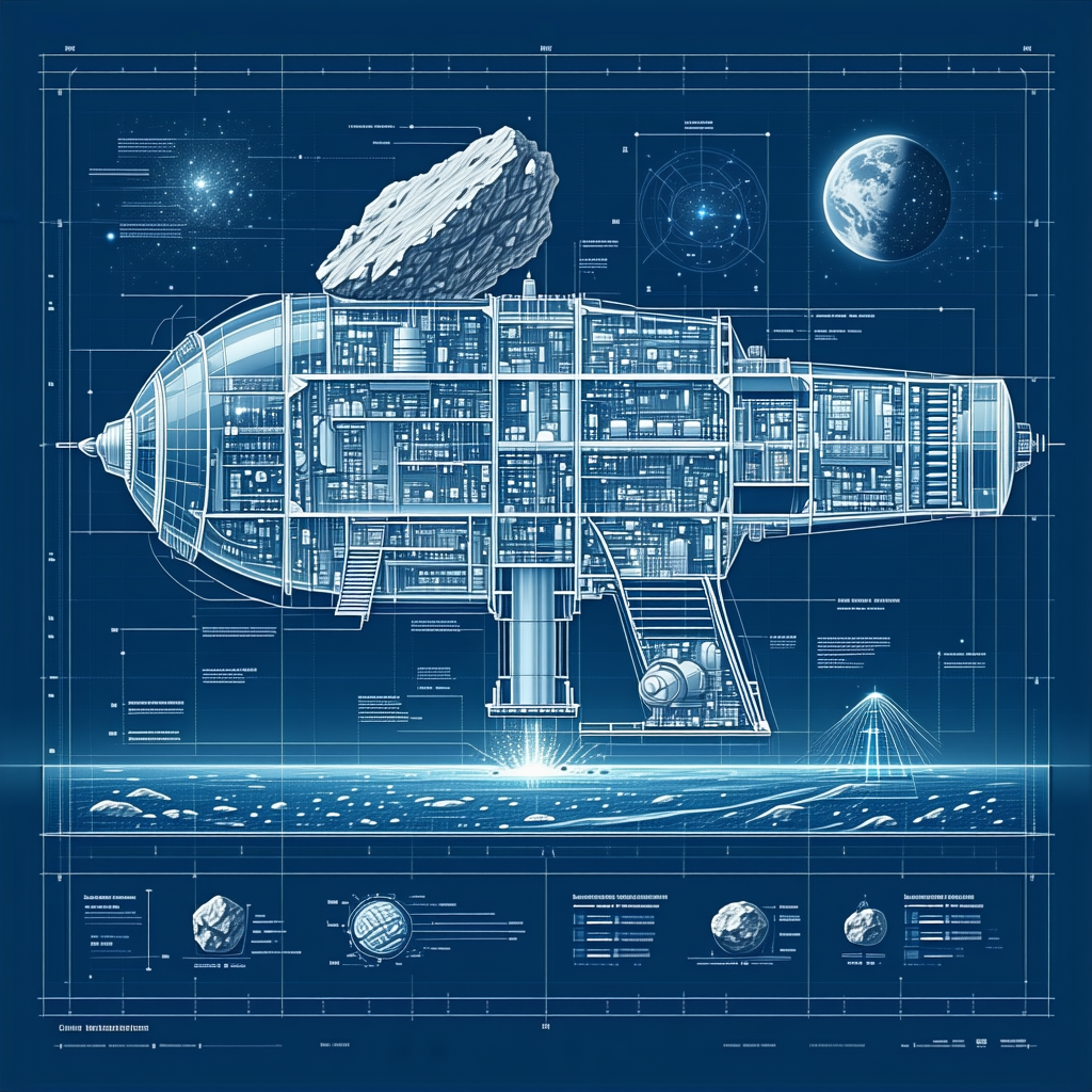 blueprint spacecraft, featuring large, round