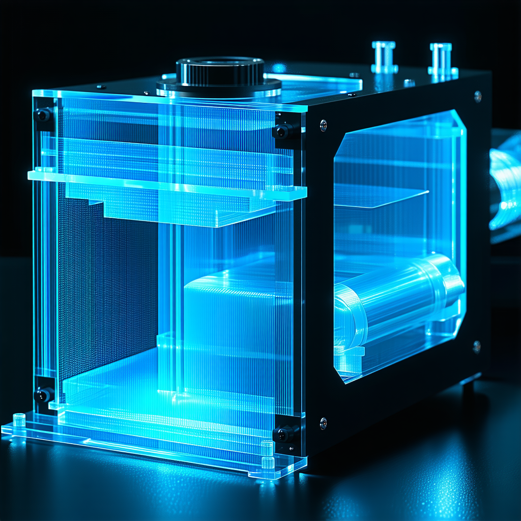 A Blue And Clear Box Is Sitting On A Black Table