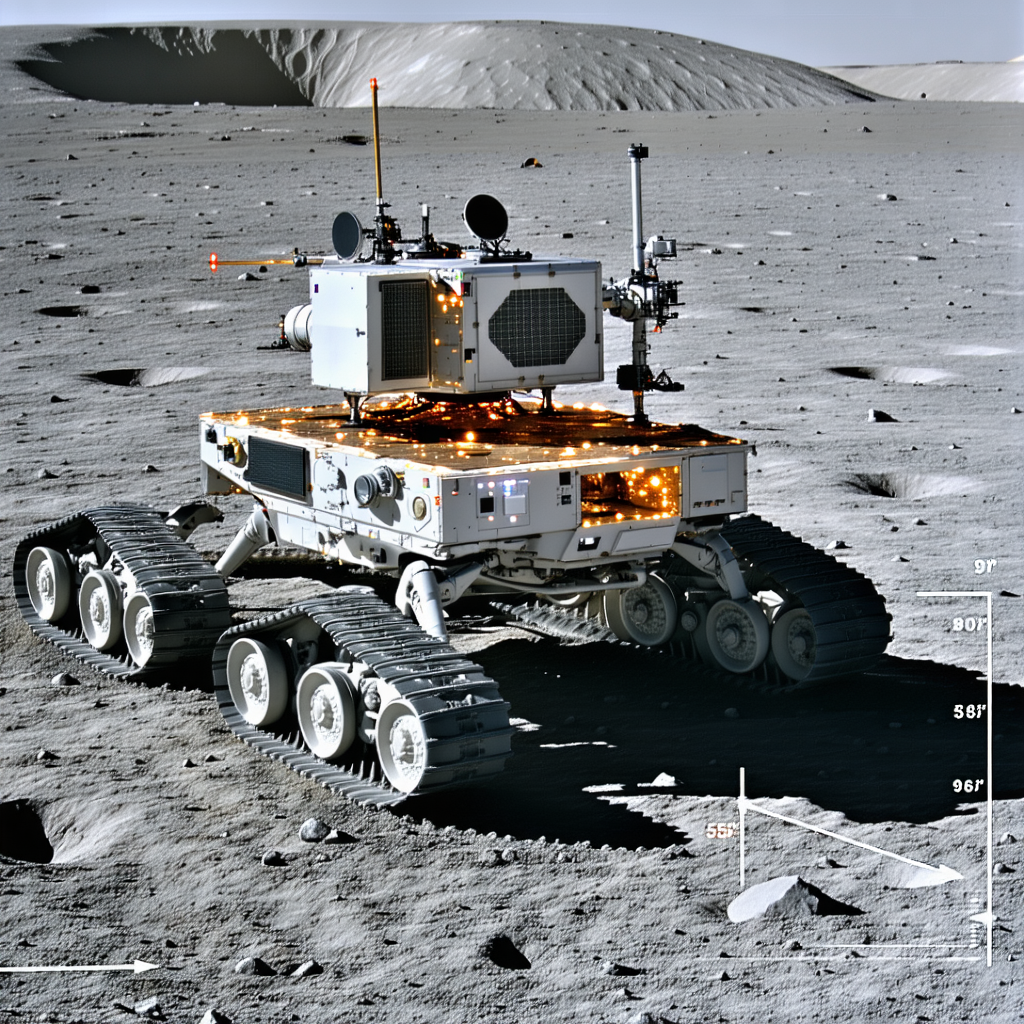 A White Robotic Vehicle, Possibly A Rover, Driving Across A Rocky Terrain